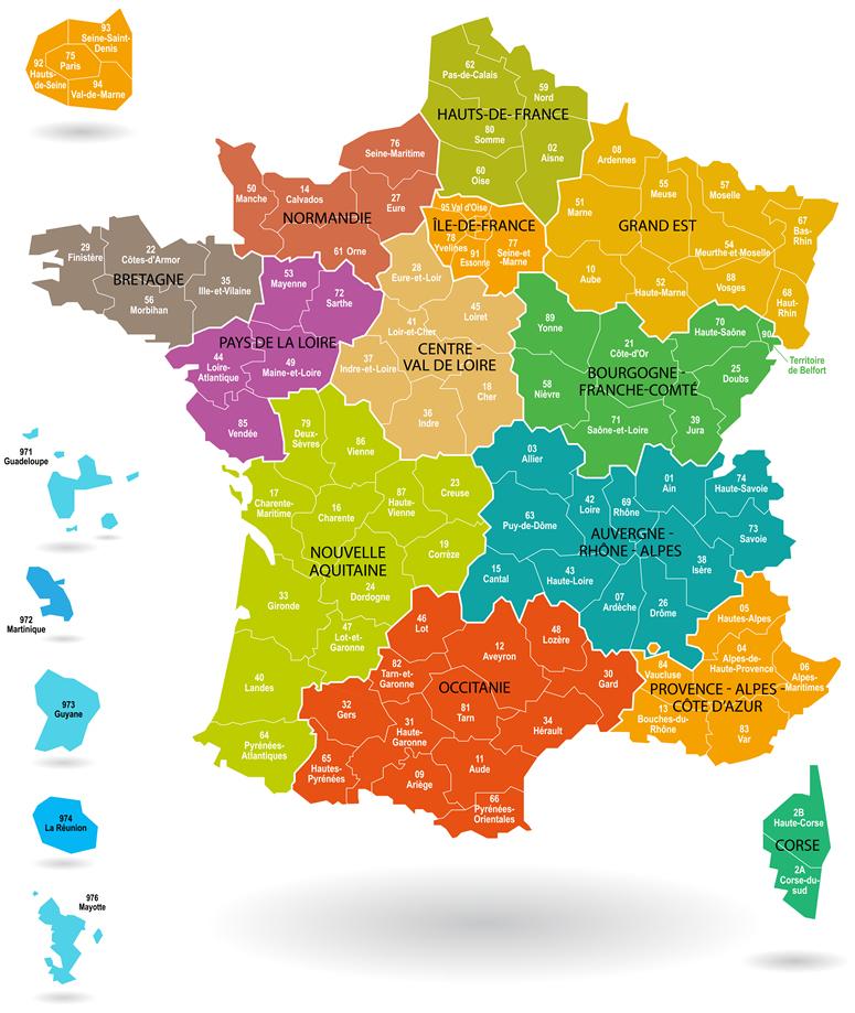 Régions et départements de France en 2022