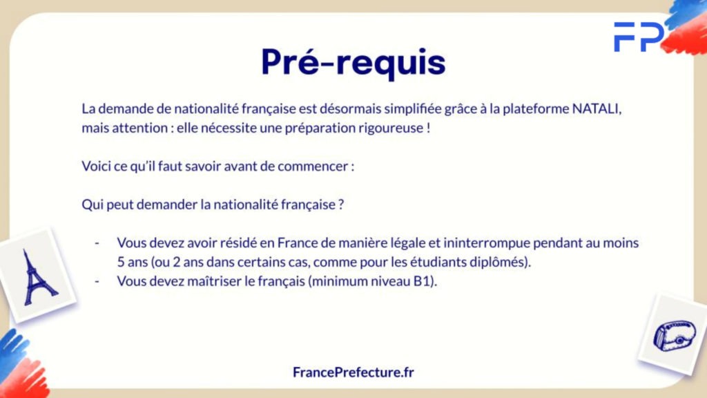 Naturalisation en ligne sur Natali, pré-requis