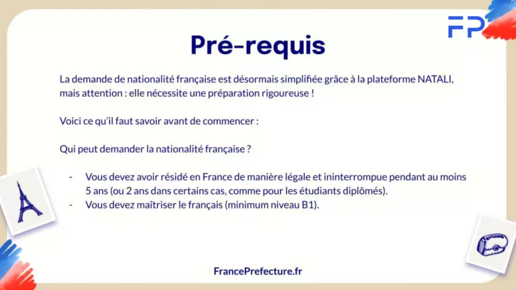 Naturalisation en ligne sur Natali, pr&eacute;-requis