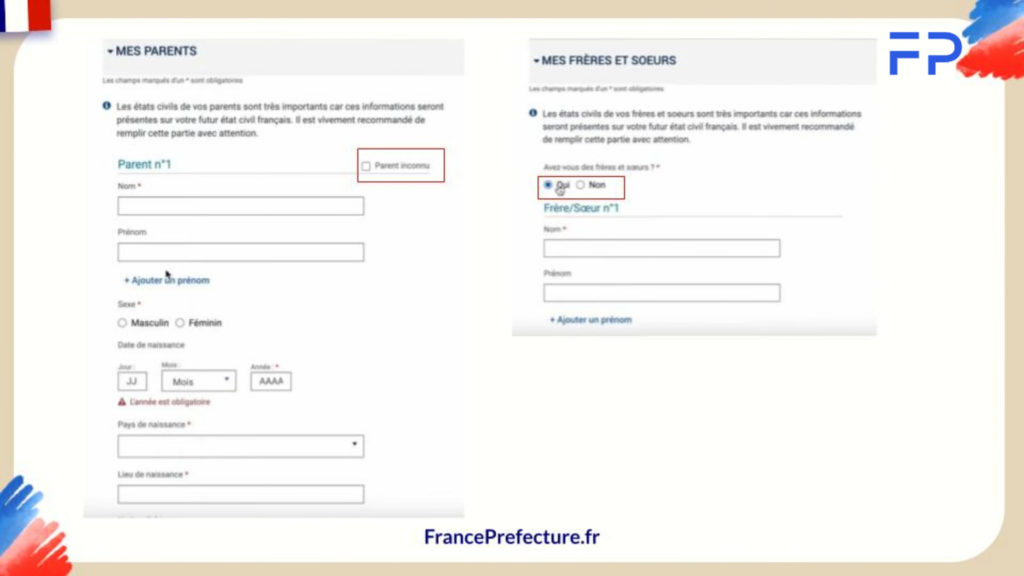 Naturalisation en ligne Fratrie et parents