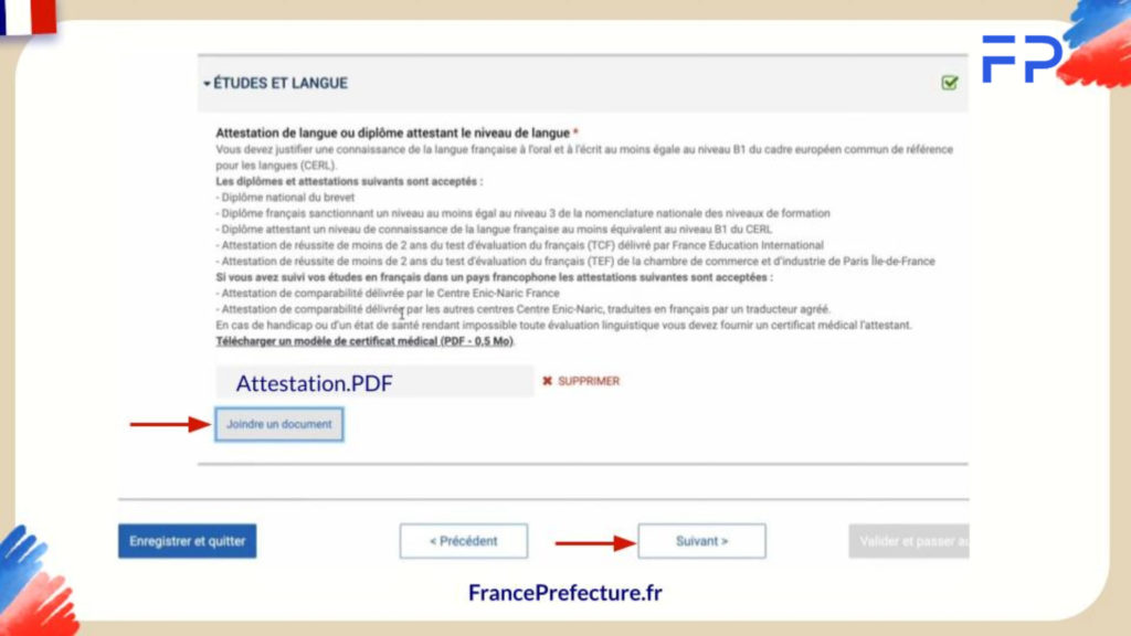 Justificatif de langue Française naturalisation en ligne