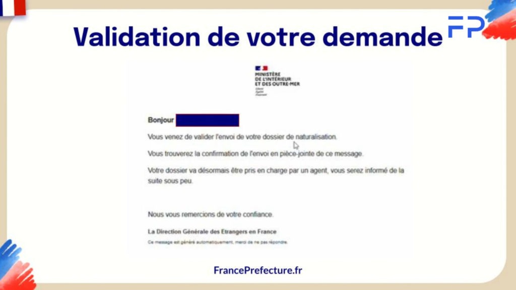 Confirmation de la demande de naturalisation en ligne sur NATALI