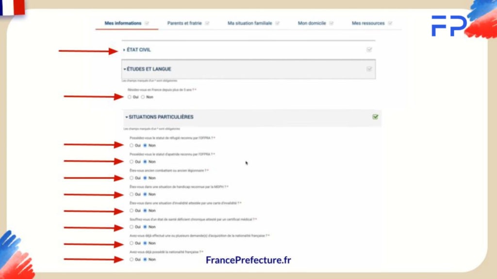 Information personnelles Naturalisation en ligne