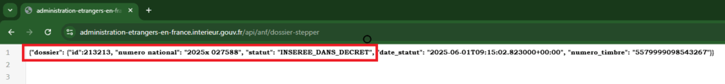 ID décret naturalisation : comment l’obtenir via l’API ANEF ? 2025 10 Trouver son ID de décret via l’API ANEF (dossier-stepper)